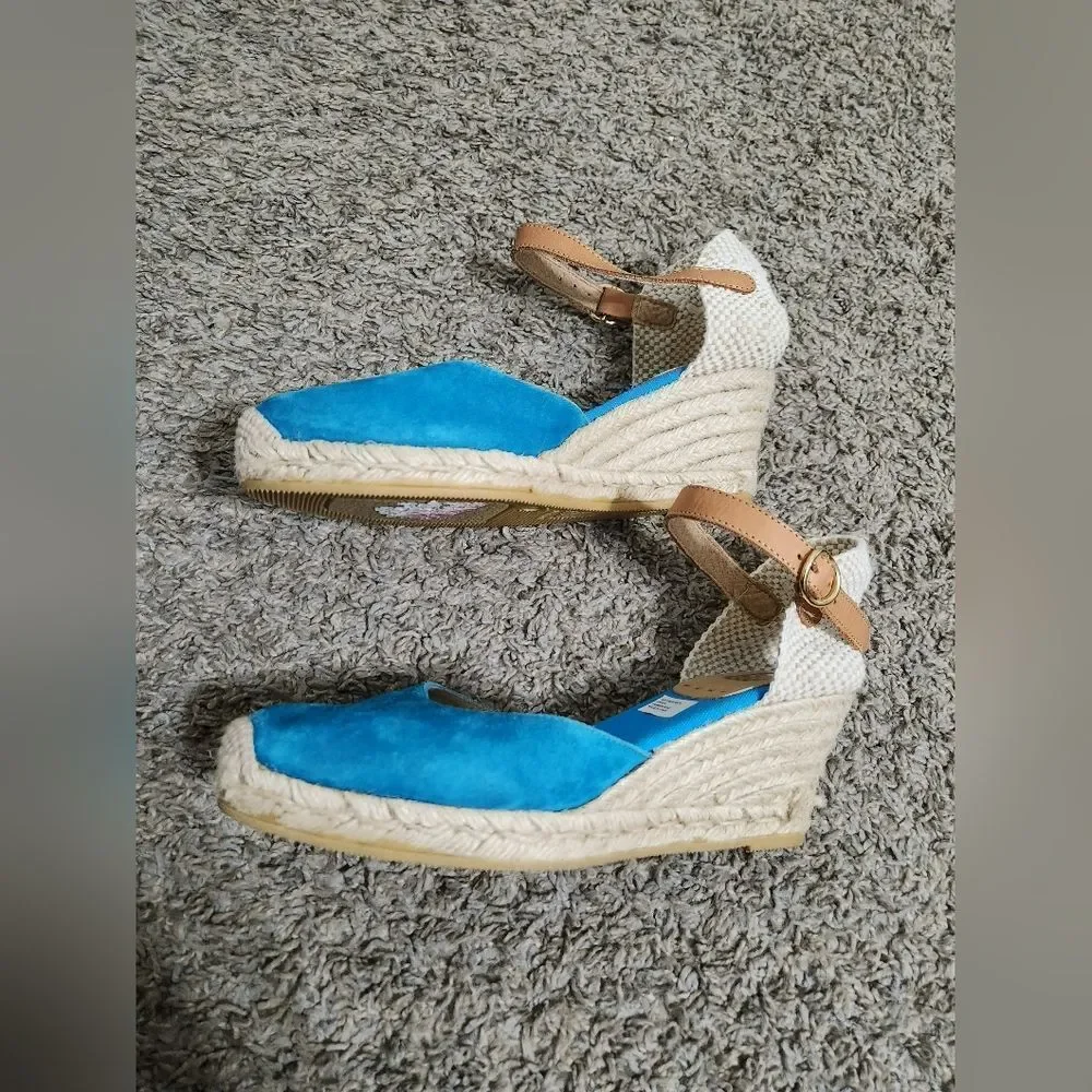 NWOB Kanna blue suede leather espadrilles Wedge Sandals blue size 10